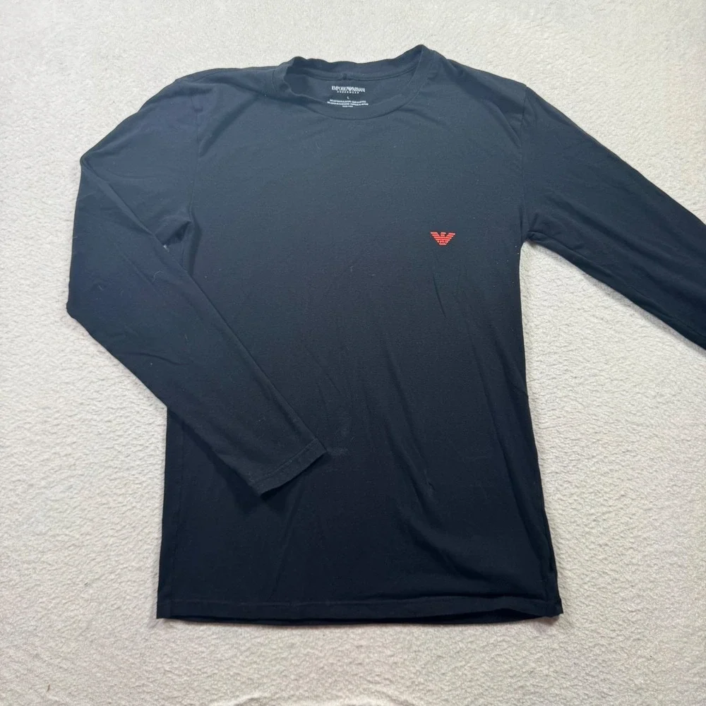 Emporio Armani Long Sleeve Shirt Mens Large Black Good Back Graphic Logo Tee